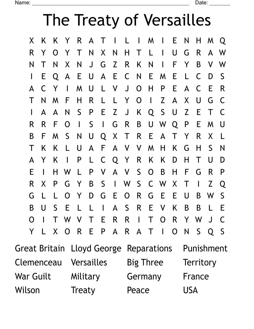 The Treaty of Versailles Word Search
