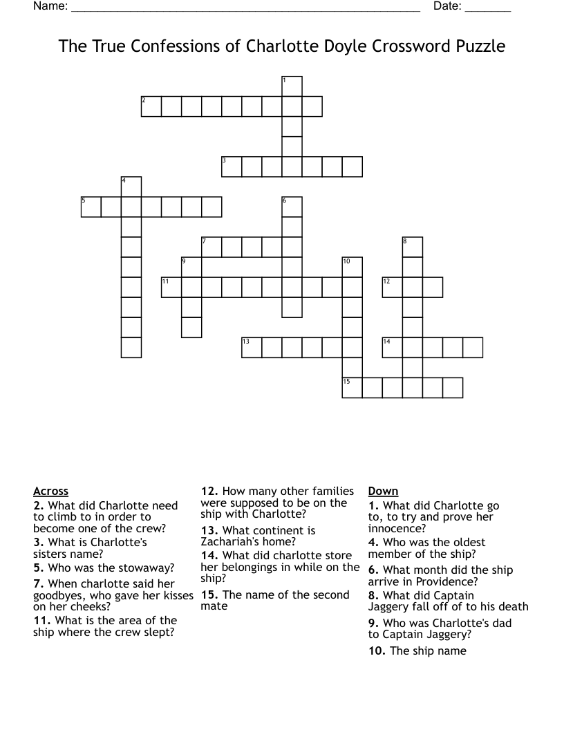 The True Confessions of Charlotte Doyle Crossword Puzzle