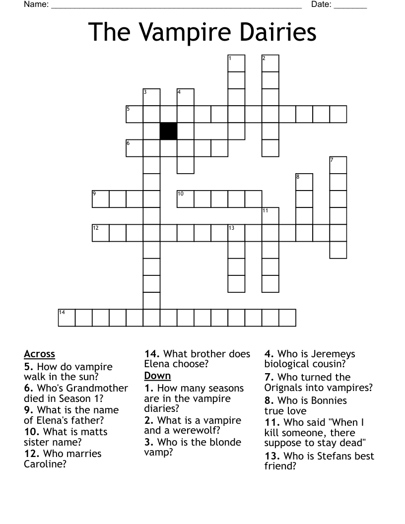 The  Vampire Dairies Crossword