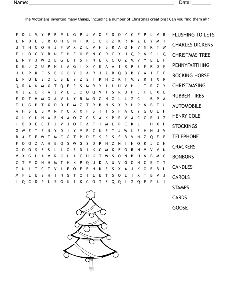 The Victorians invented many things, including a number of Christmas creations! Can you find them all? Word Search