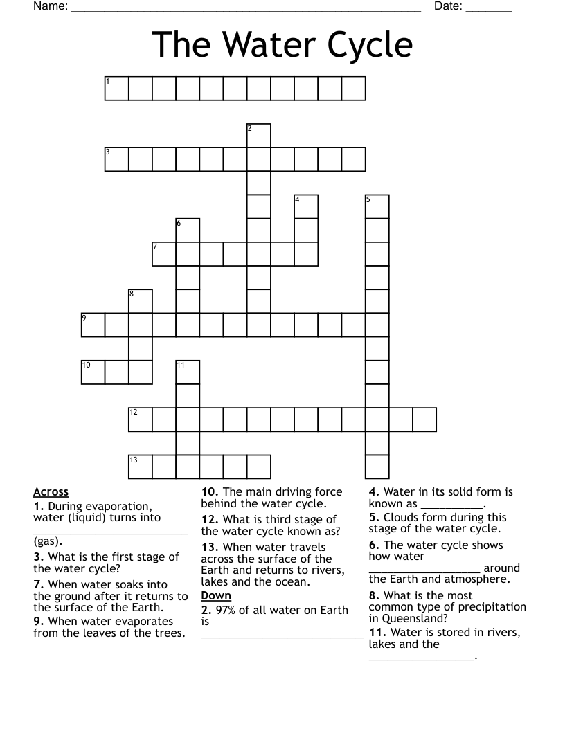 The Water Cycle Crossword