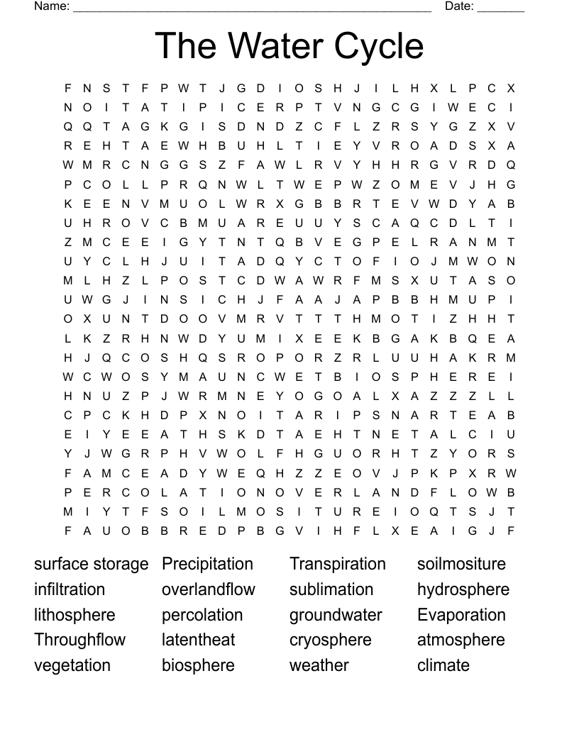 The Water Cycle Word Search