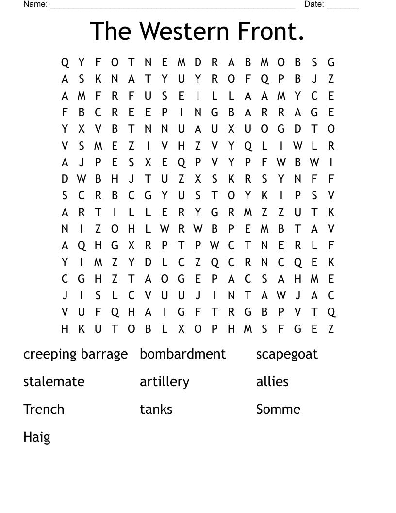 The Western Front. Word Search