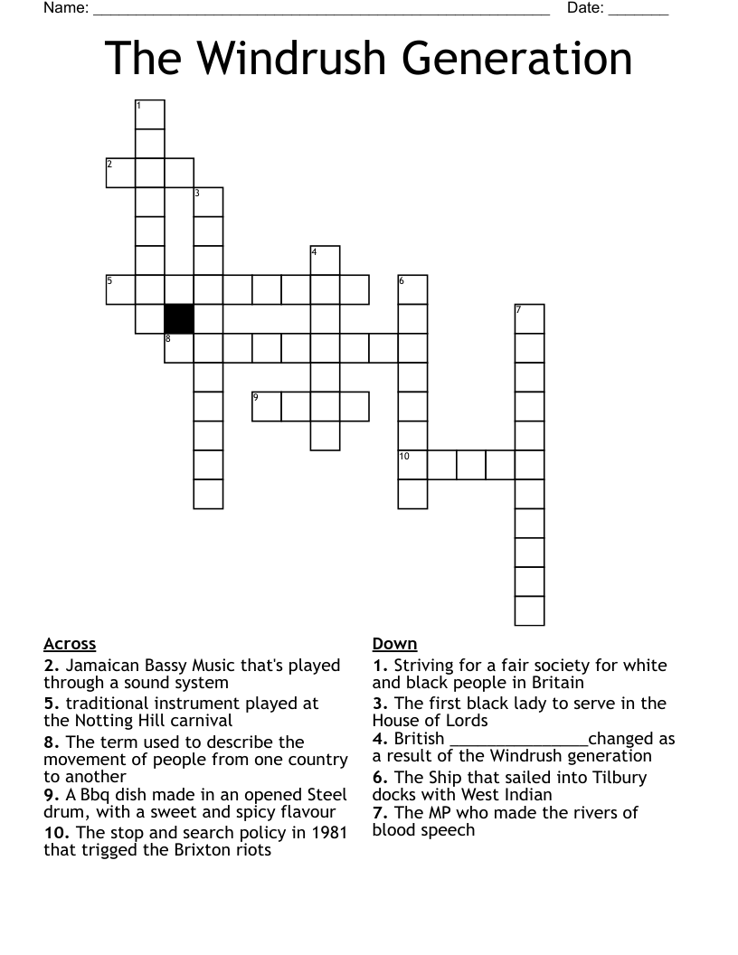 The Windrush Generation  Crossword