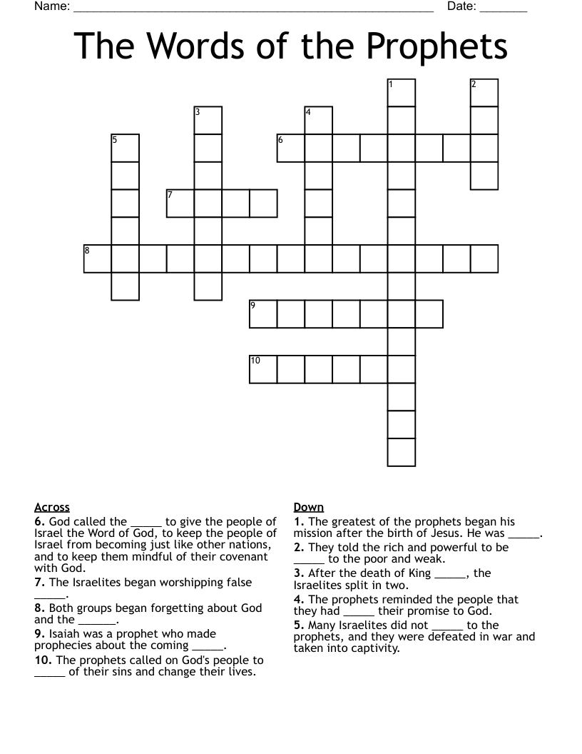 The Words of the Prophets Crossword