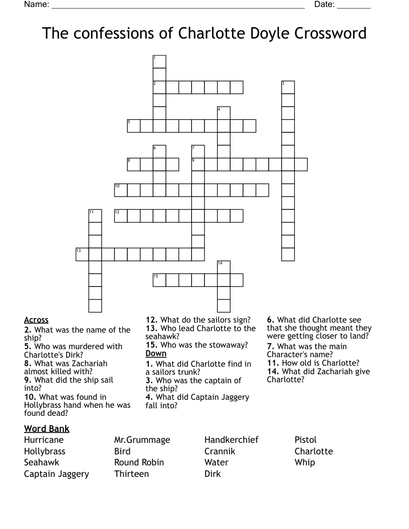 The confessions of Charlotte Doyle Crossword