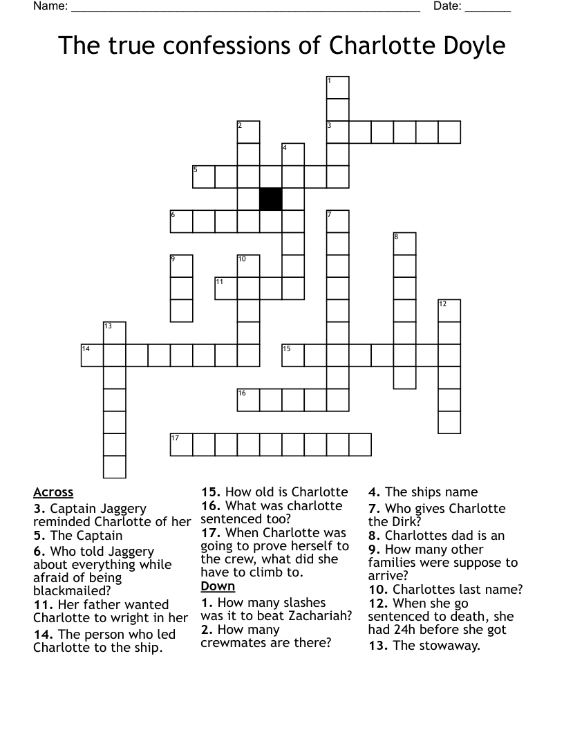 The true confessions of Charlotte Doyle Crossword
