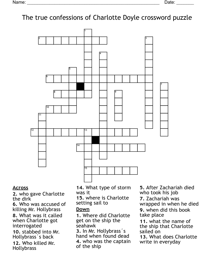 The true confessions of Charlotte Doyle crossword puzzle