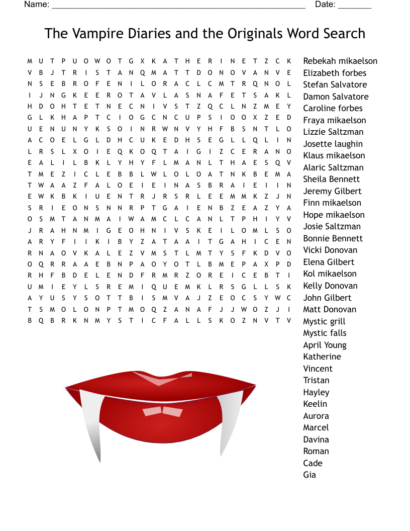 The Vampire Diaries and the Originals Word Search 