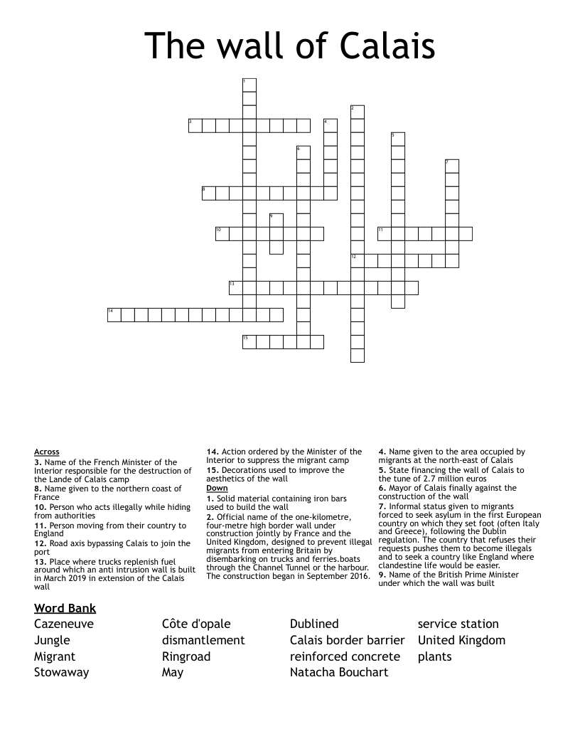 The wall of Calais Crossword