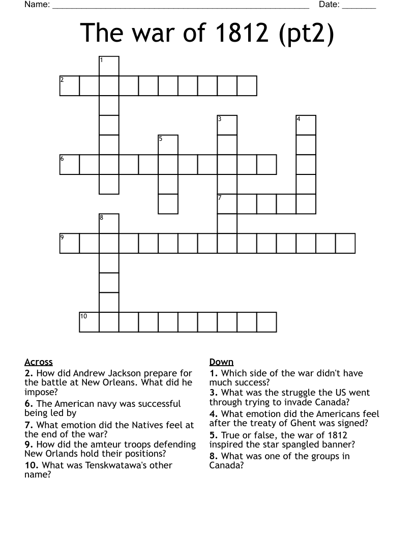 The war of 1812 (pt2) Crossword