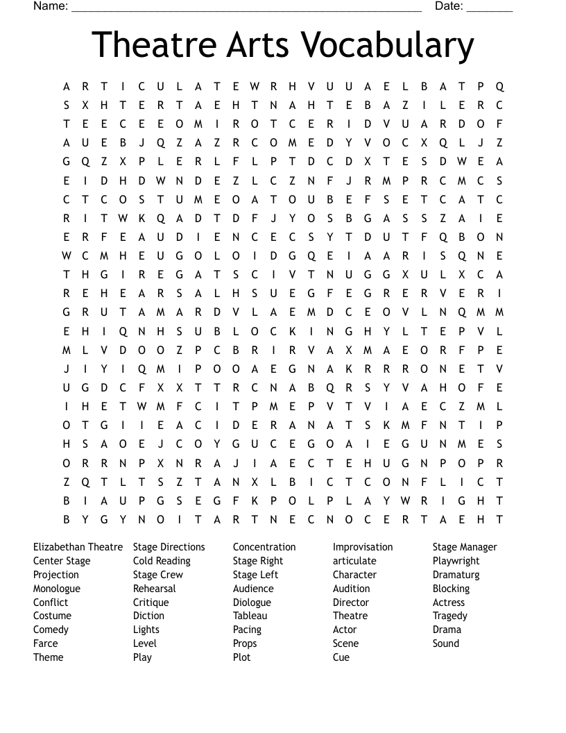 Theatre Arts Vocabulary Word Search