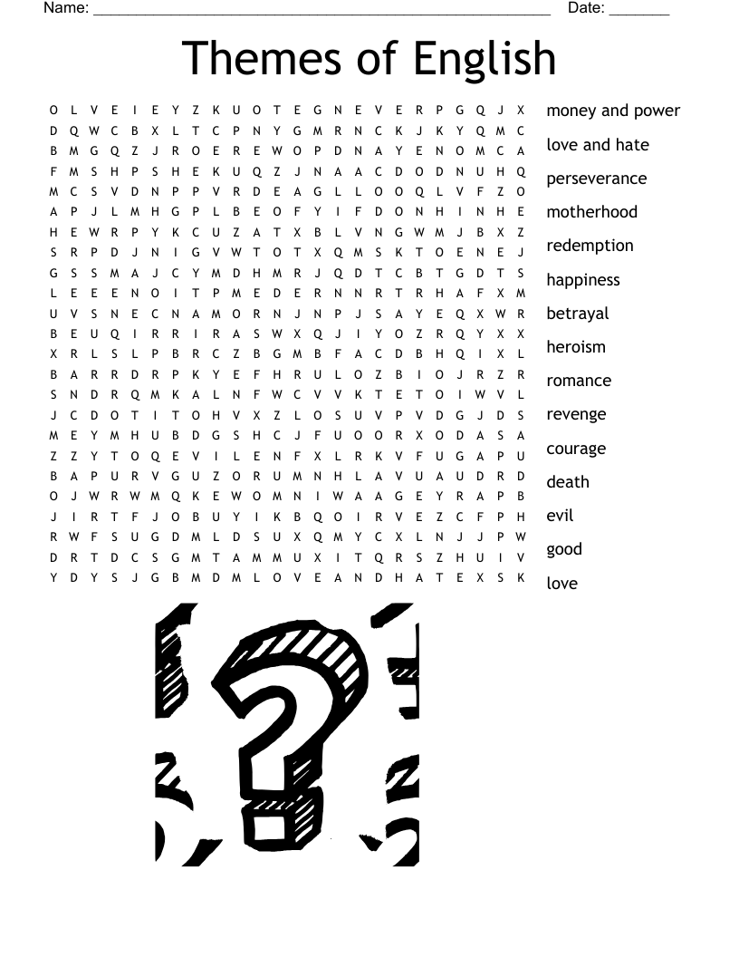 Themes of English  Word Search