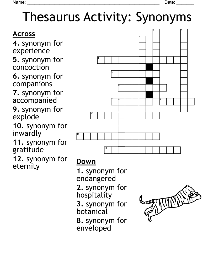 Thesaurus Activity: Synonyms Crossword