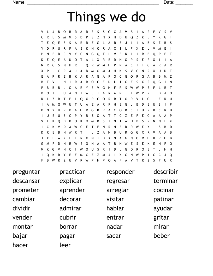 Things we do Word Search