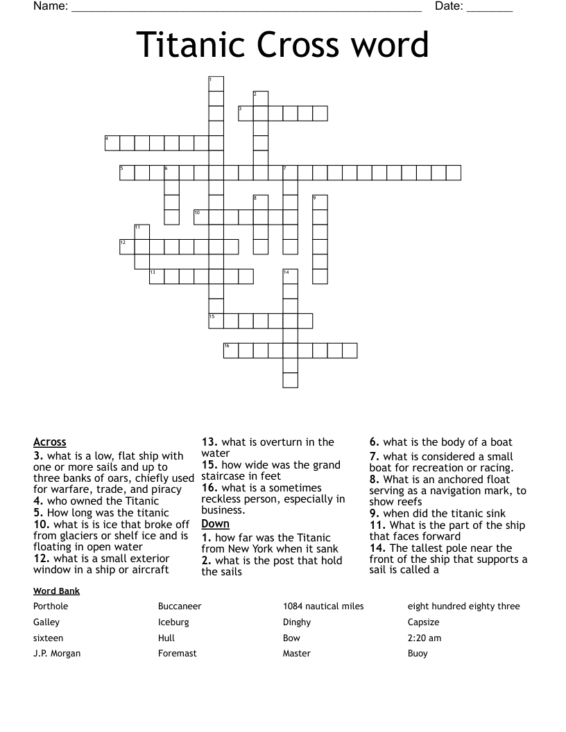 Titanic Cross word