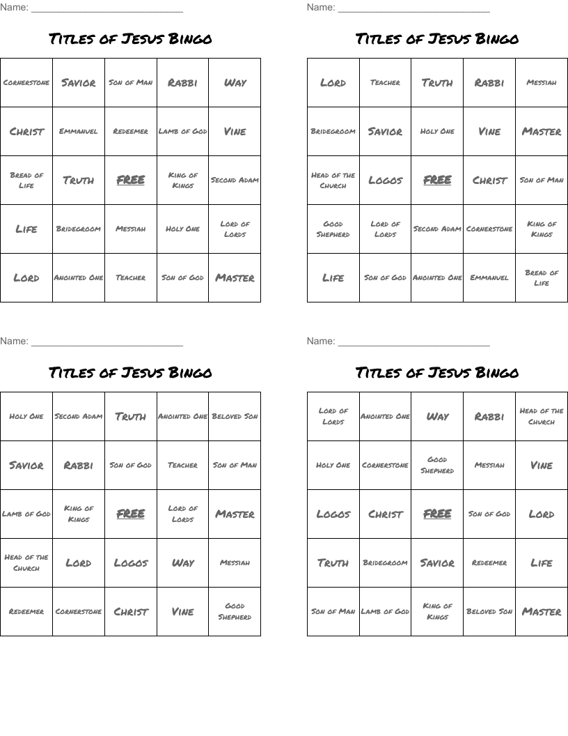 Titles of Jesus Bingo