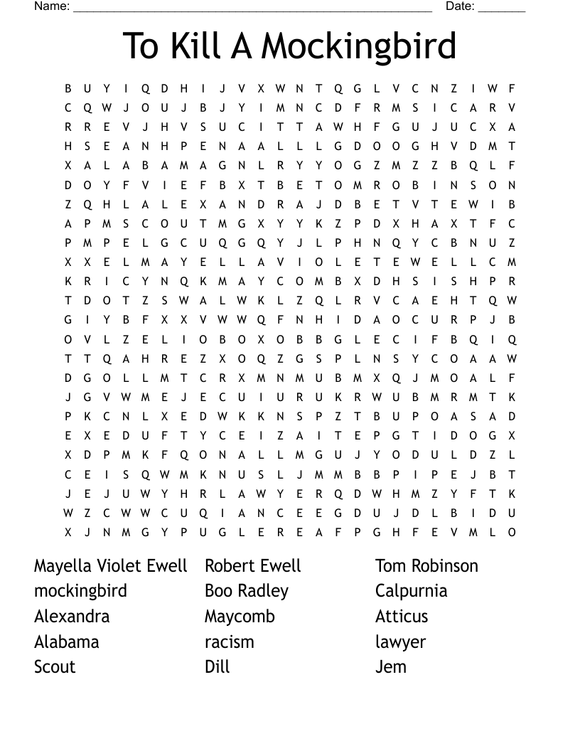 To Kill A Mockingbird Word Search