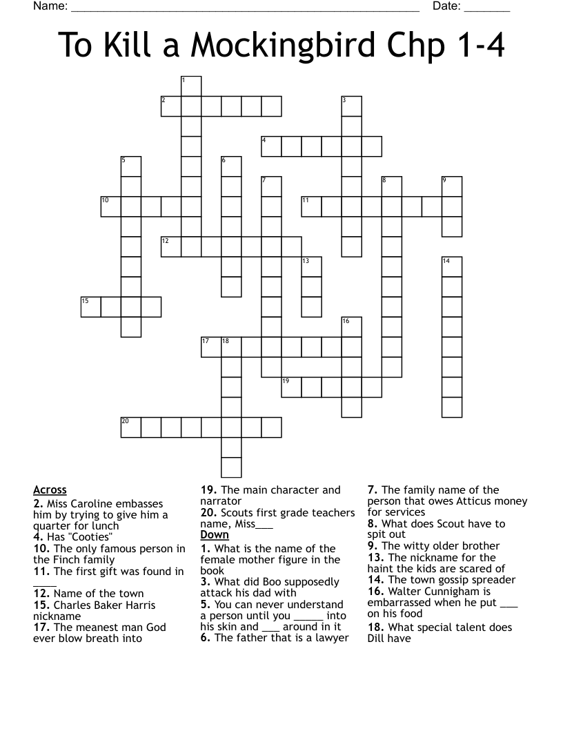 To Kill a Mockingbird Chp 1-4 Crossword