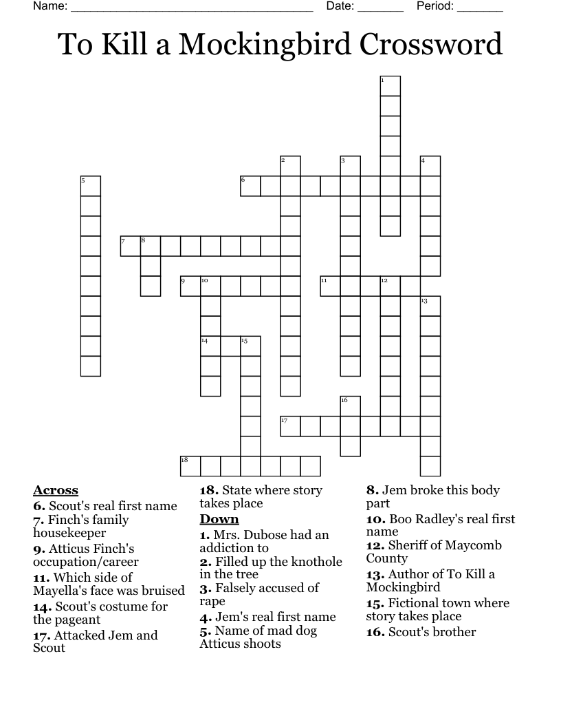 To Kill a Mockingbird Crossword