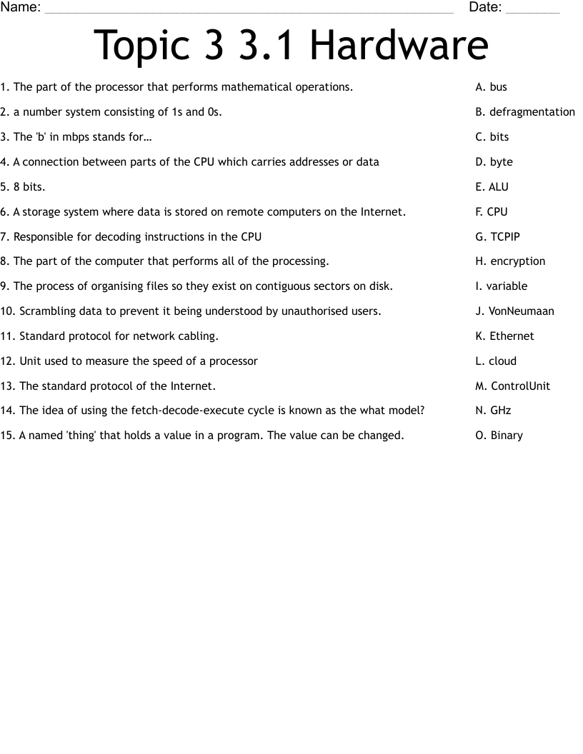 Topic 3 3.1 Hardware Worksheet