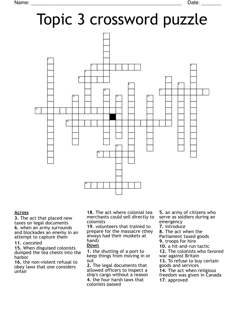 Topic 3 crossword puzzle