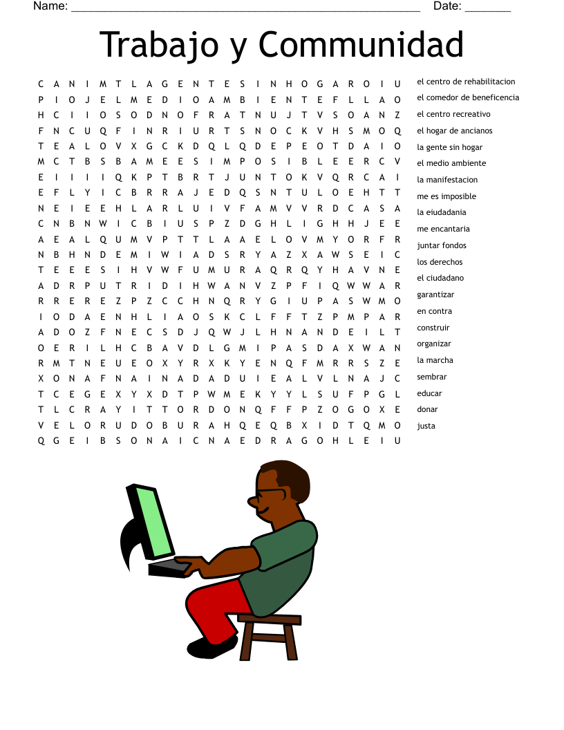 Trabajo y Communidad Word Search