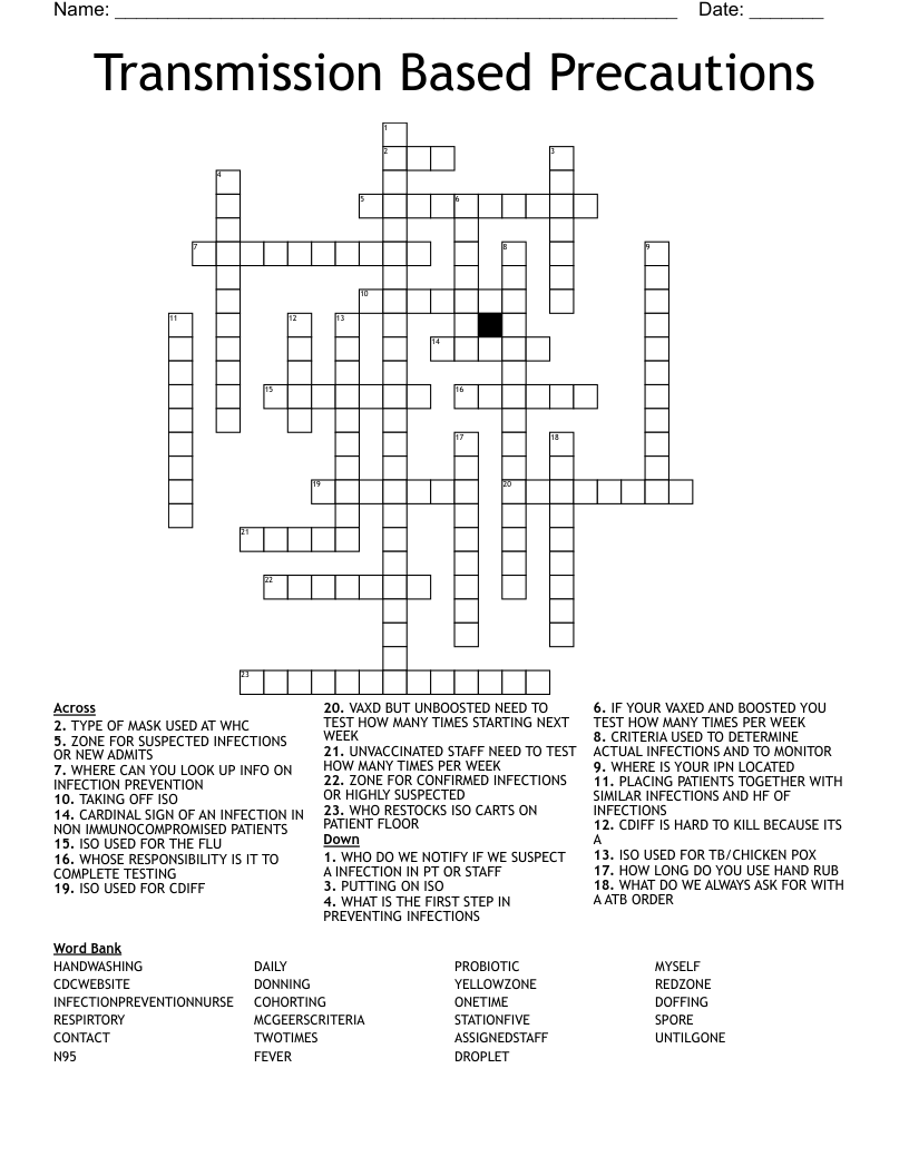 Transmission Based Precautions Crossword