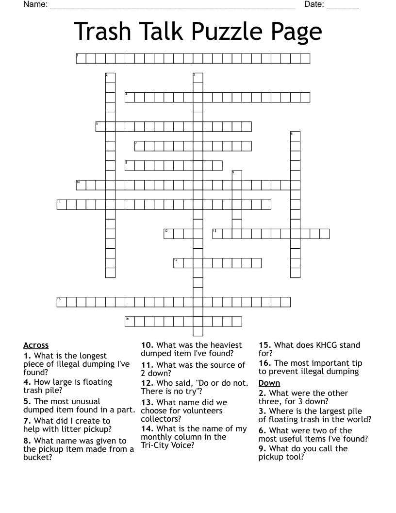 Trash Talk Puzzle Page Crossword