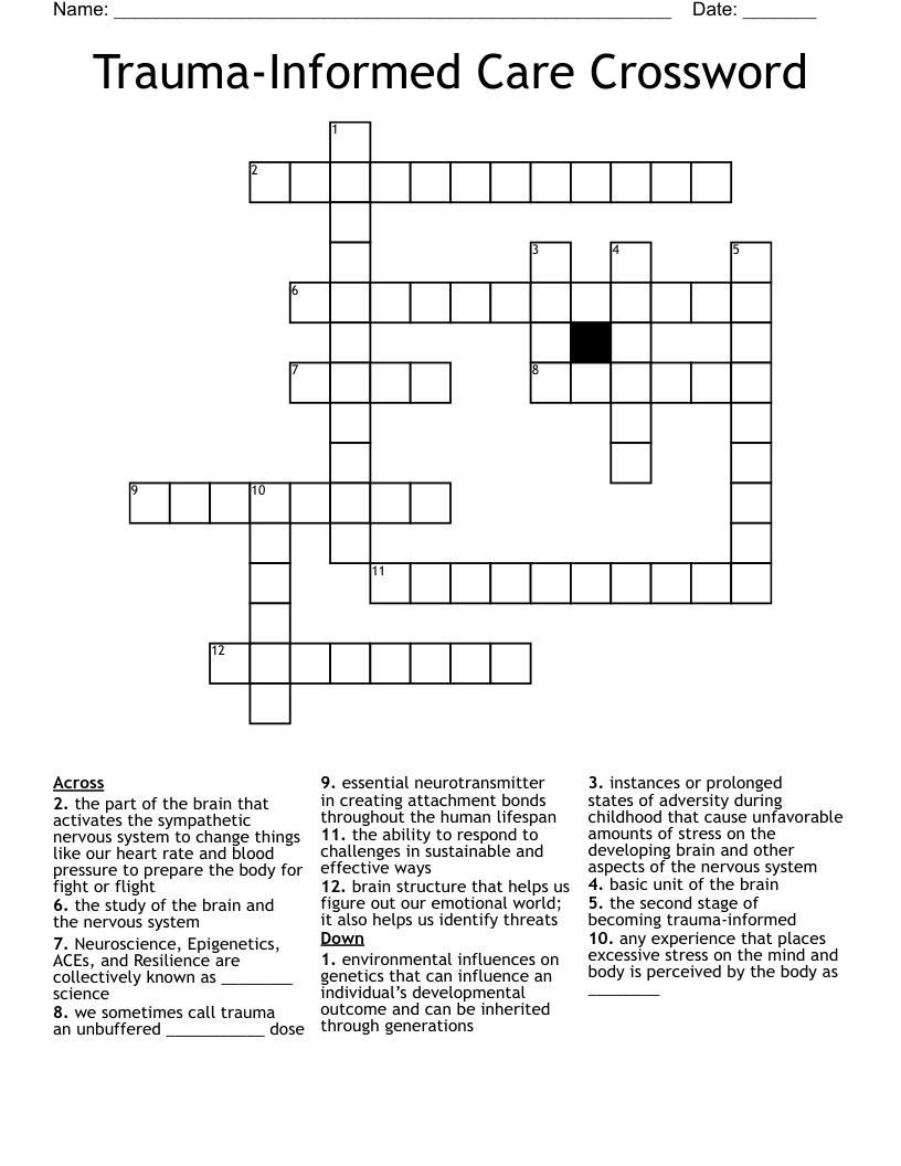 Trauma-Informed Care Crossword