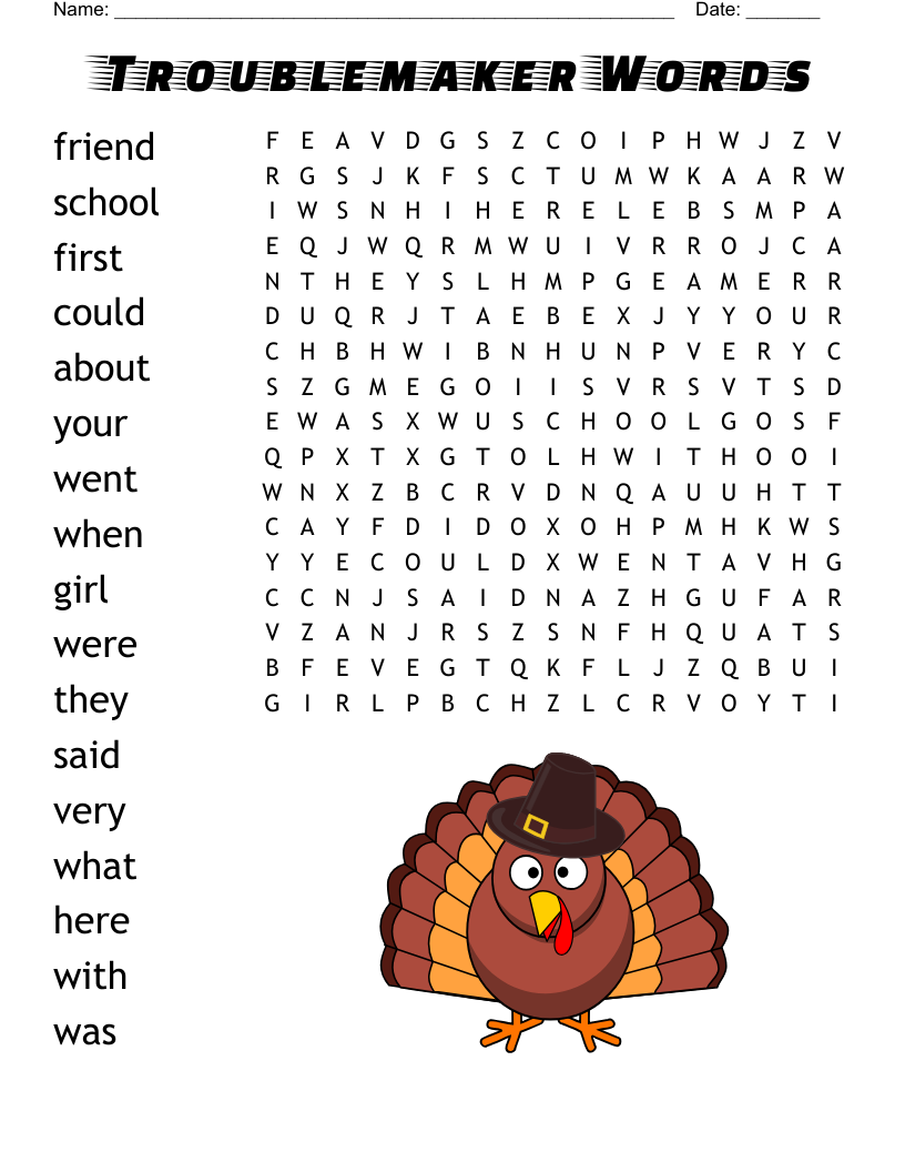 Troublemaker Words Word Search