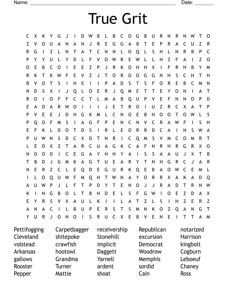 True Grit Word Search