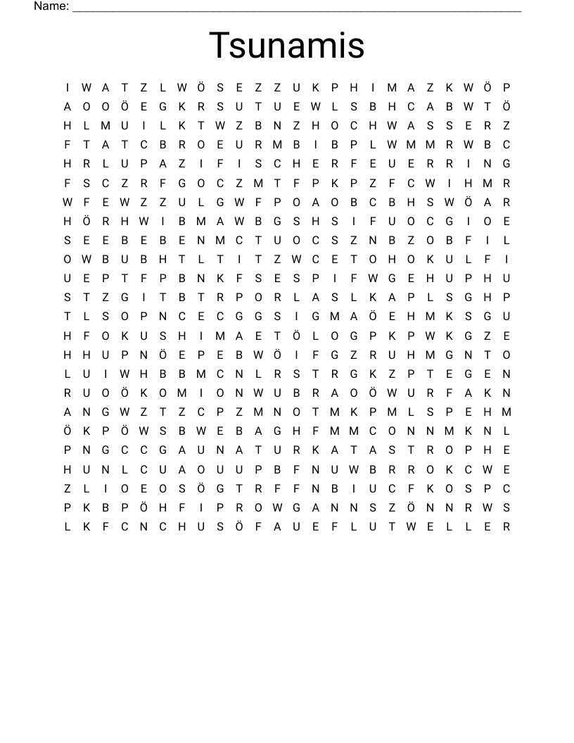 Tsunamis Word Search