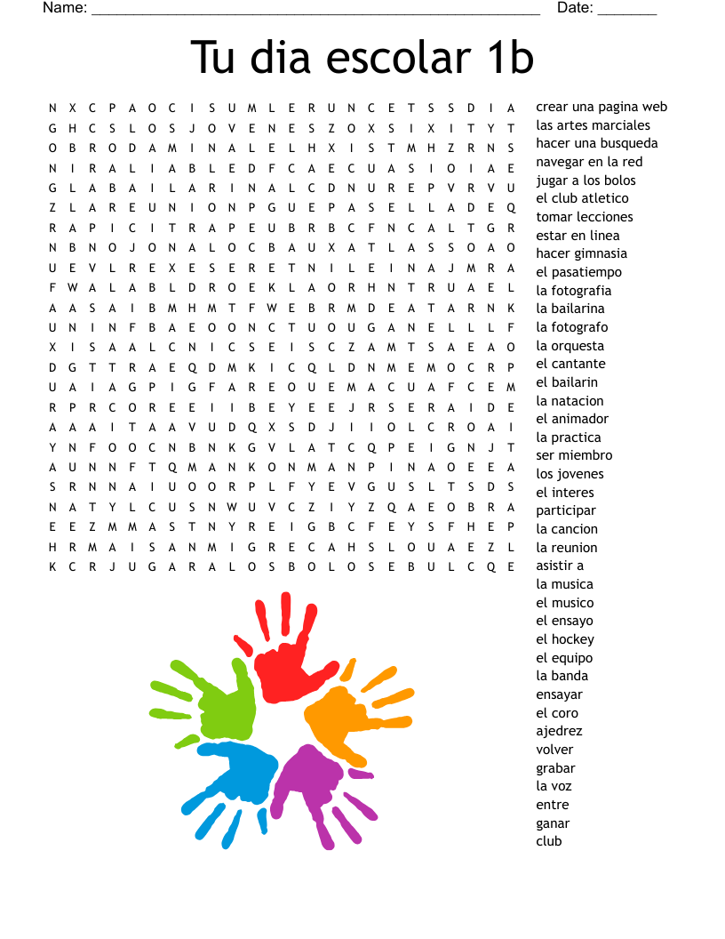Tu dia escolar 1b Word Search