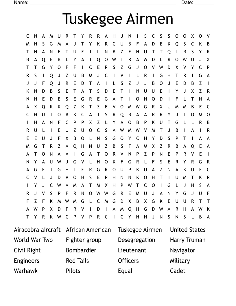 Tuskegee Airmen Word Search