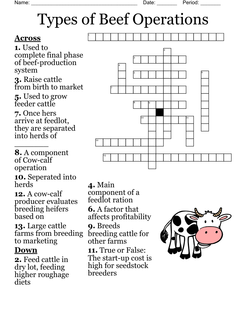 Types of Beef Operations Crossword