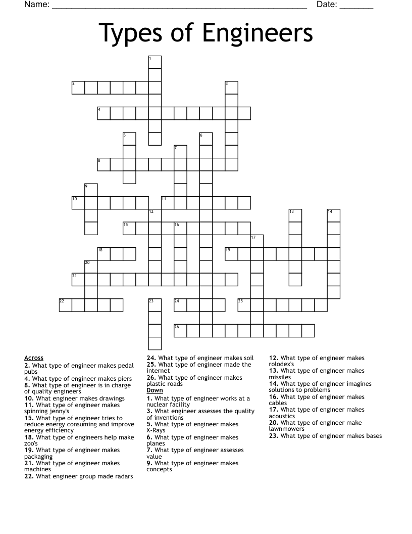 Types of Engineers Crossword