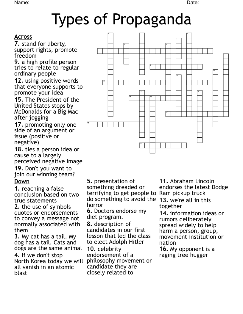 Types of Propaganda Crossword