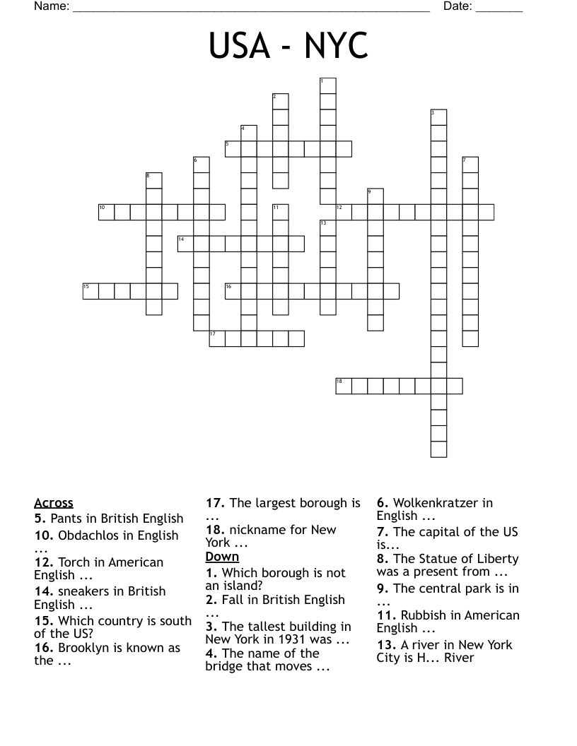 USA - NYC  Crossword