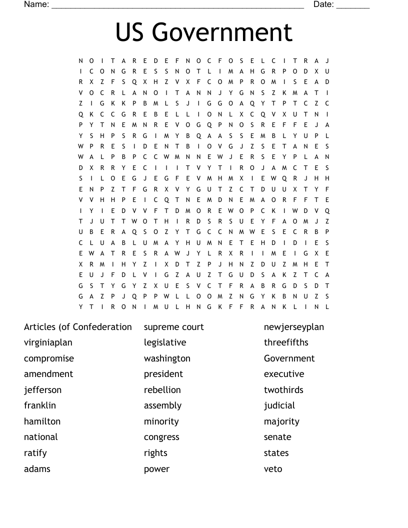 US Government Word Search