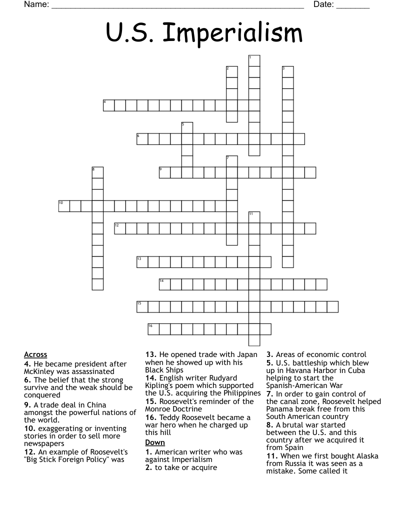 U.S. Imperialism Crossword