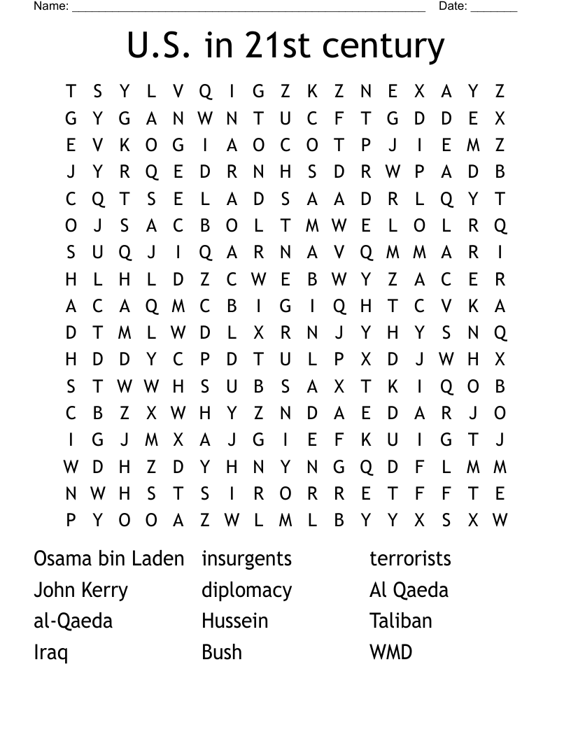 U.S. in 21st century Word Search