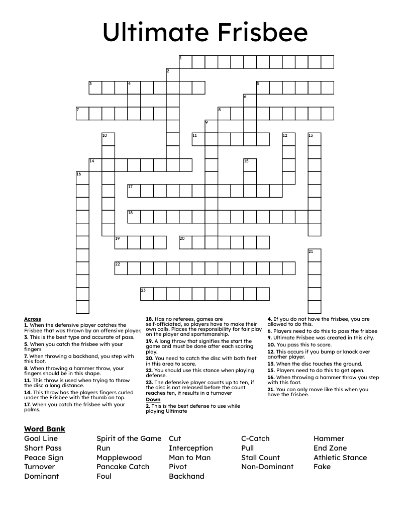 Ultimate Frisbee Crossword