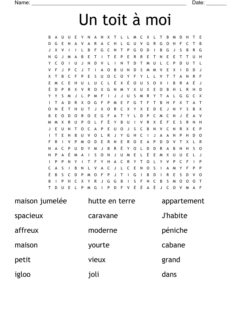 Un toit à moi Word Search