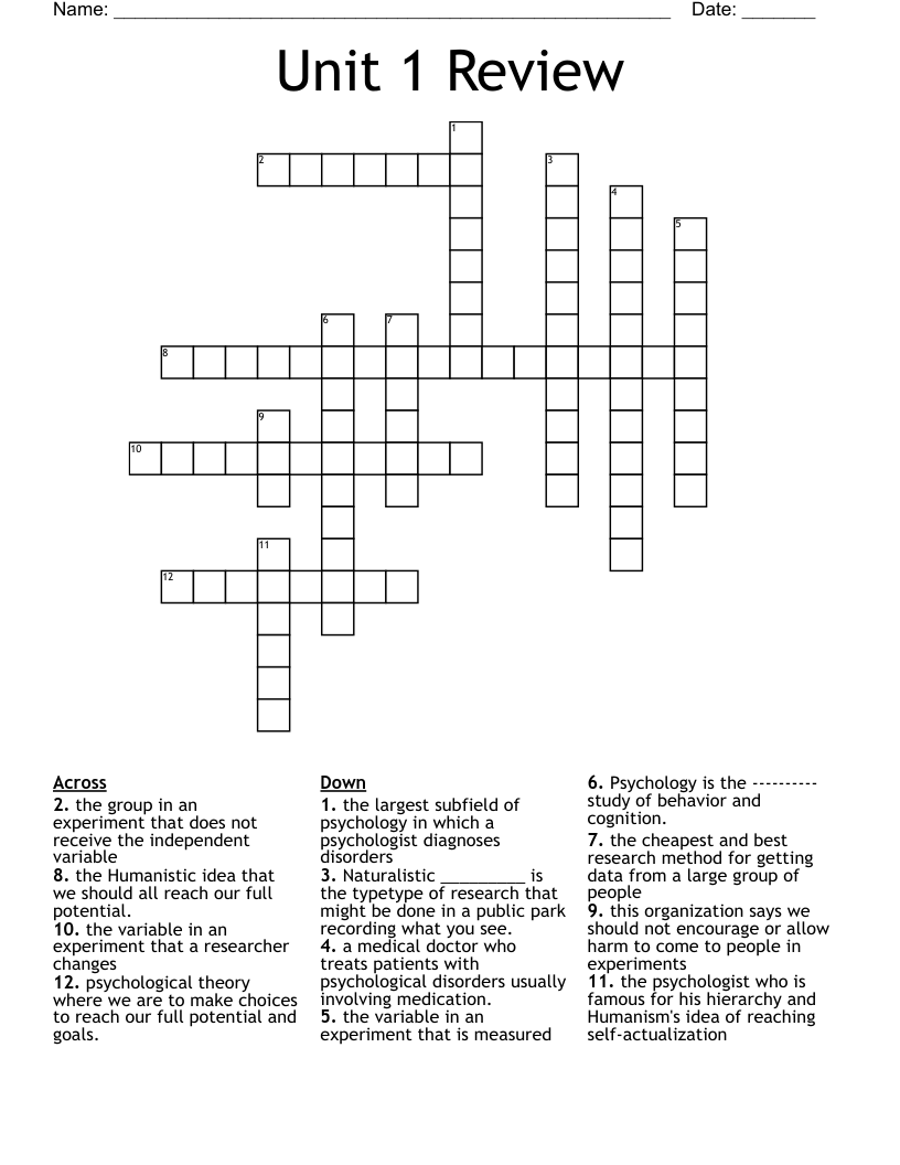Unit 1 Review  Crossword
