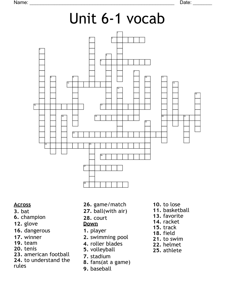Unit 6-1 vocab Crossword