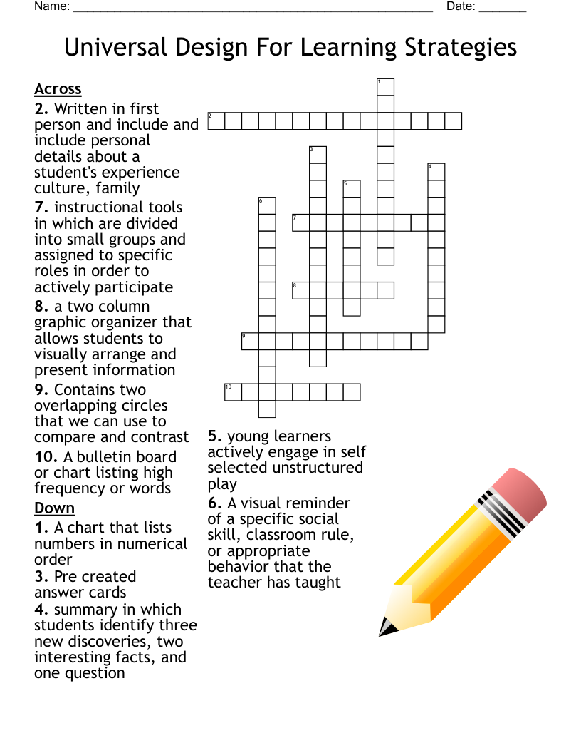 Universal Design For Learning Strategies  Crossword