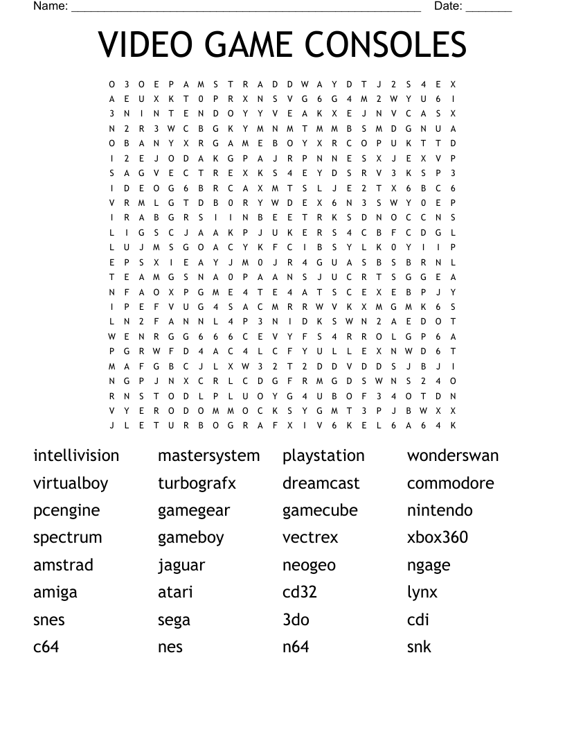 VIDEO GAME CONSOLES Word Search