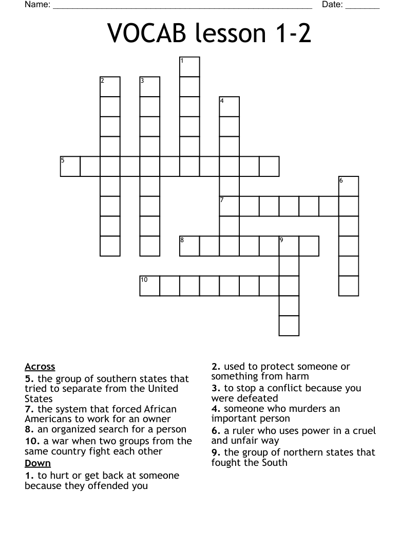 VOCAB lesson 1-2 Crossword