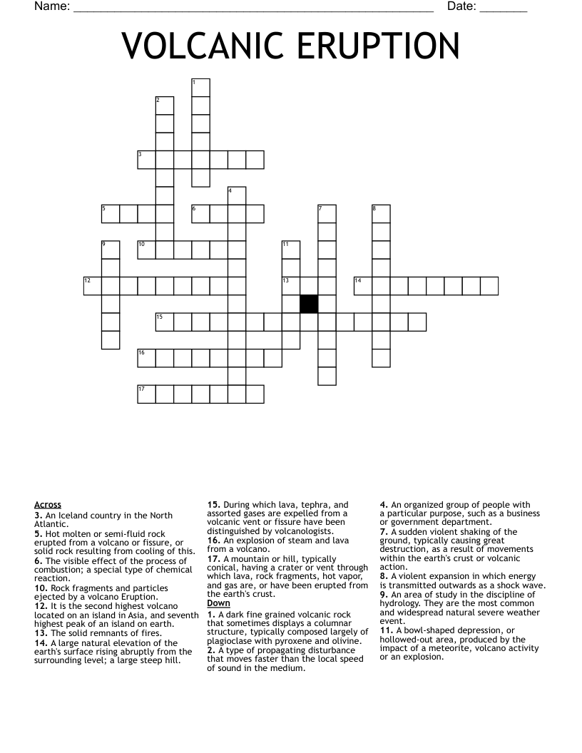 VOLCANIC ERUPTION Crossword